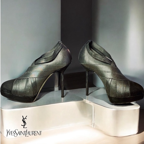 Yves Saint Laurent Luxury-Open Toe-Black Stiletto Heels 36.5 - Picture 3 of 8